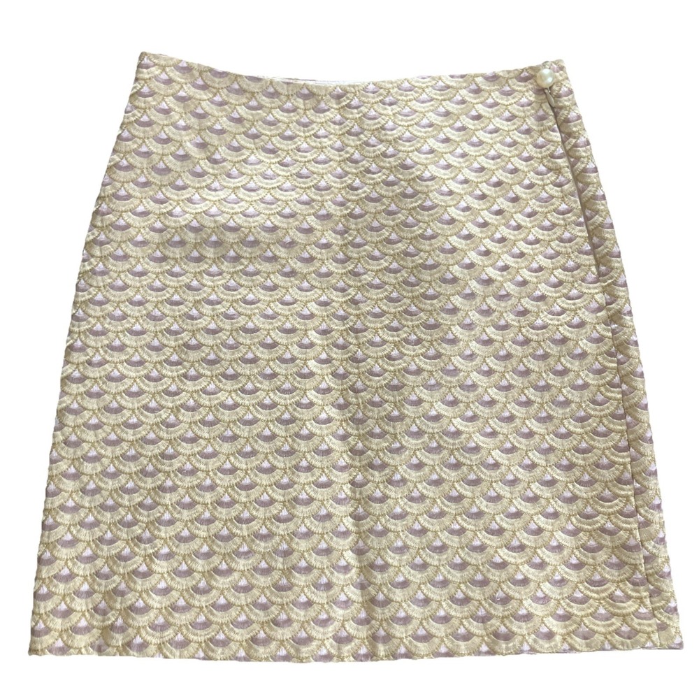 Leifsdottir Anthropologie Skirt Women 4 Cream Pink Silk Pearl Accent